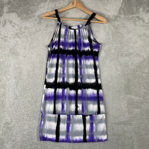 Vanity Mini Dress Womens Medium Purple‎ Plaid Tie Dye Halter Neck Y2K Retro Rave